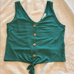Elodie Teal Button-Front Crop Top